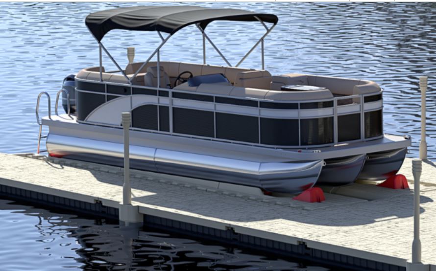 Pontoon Port drive-on floating system with adjustable deck height