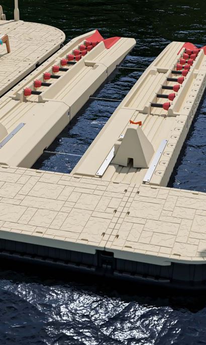 Drive-on boat port connected to a floating dock